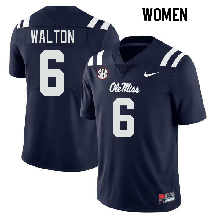 Women #6 Zamari Walton Ole Miss Rebels College Football Jerseys Stitched Sale-Navy